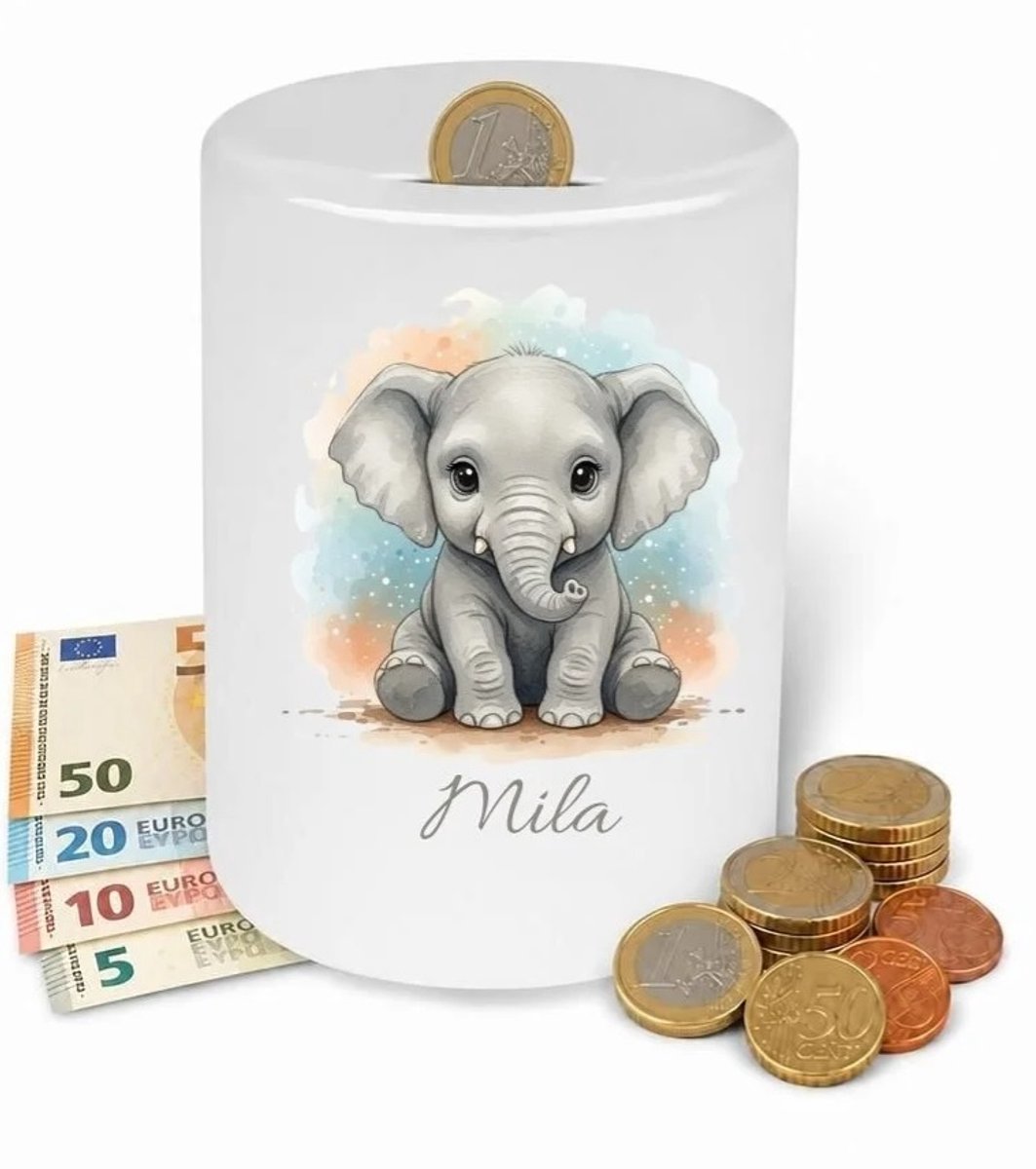 Spaarpot olifantje - Gepersonaliseerd - Met eigen naam - Kinderkamer - babykamer - Kraam cadeau - verjaardagscadeau