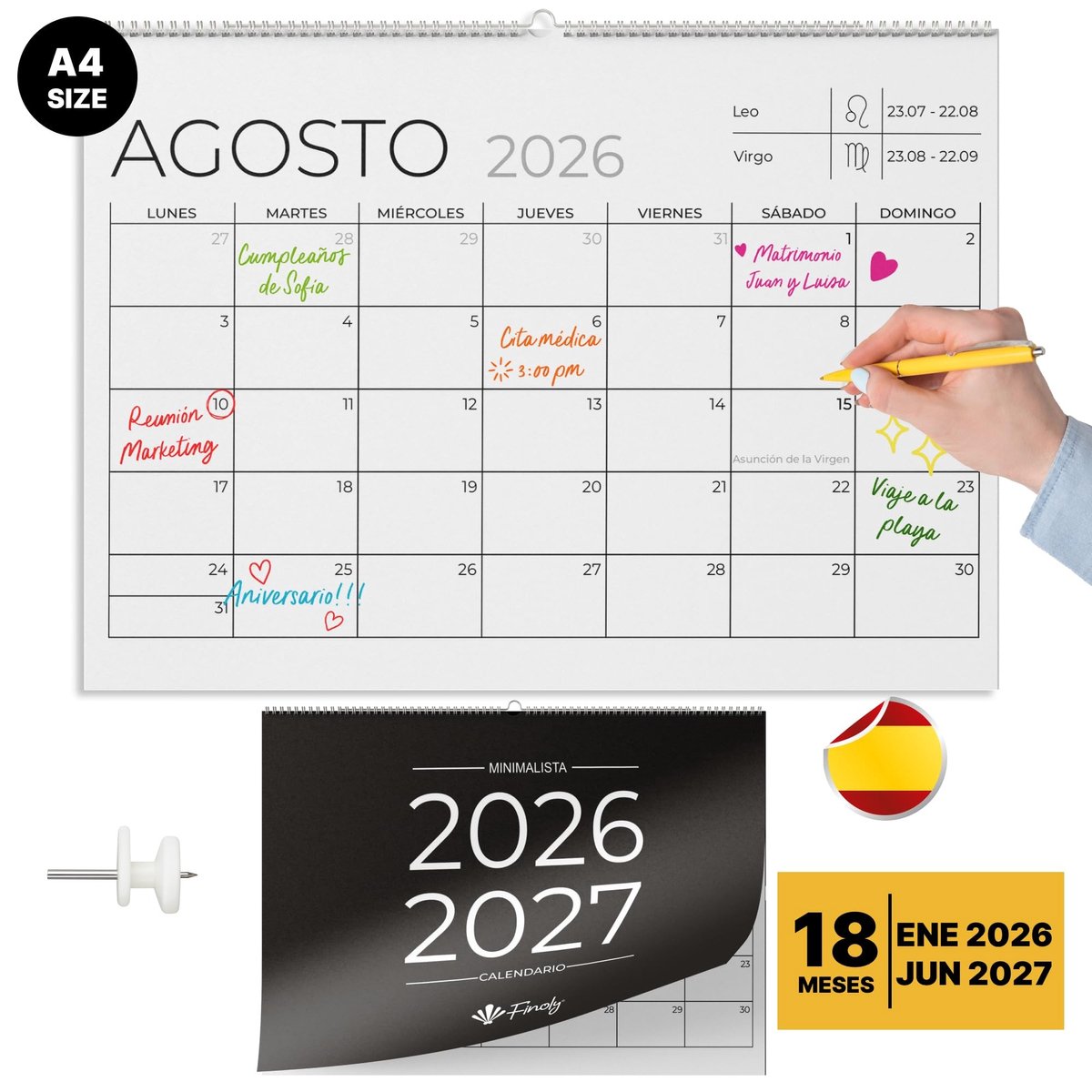 Wandkalender 2026 - Juli tot December 2027 - Maandplanner