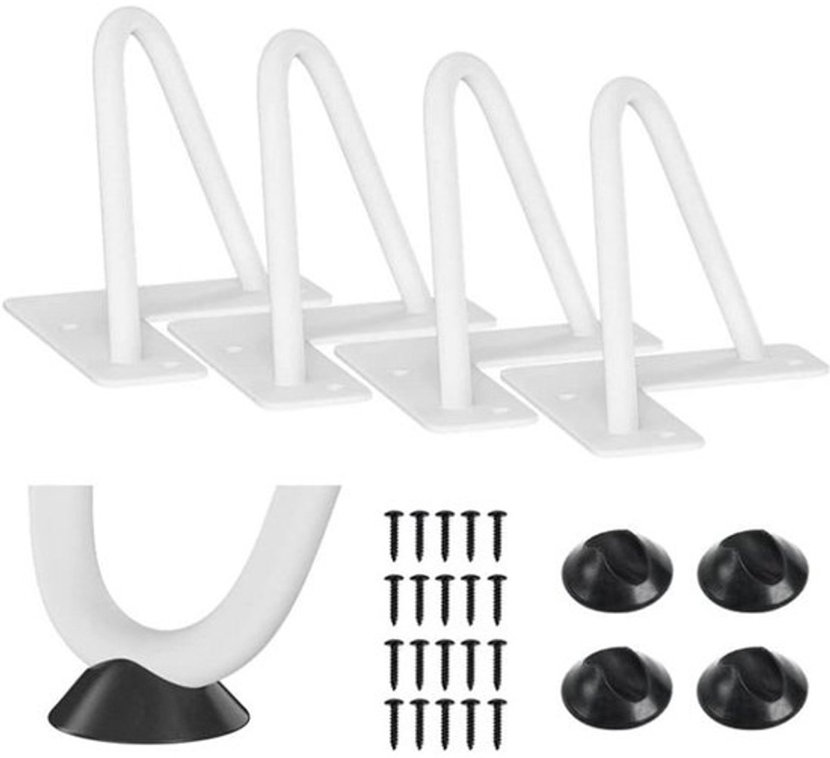 Set van 4 haarspeldtafelpoten - Zwart metaal, 20 cm hoog - Voor salontafel