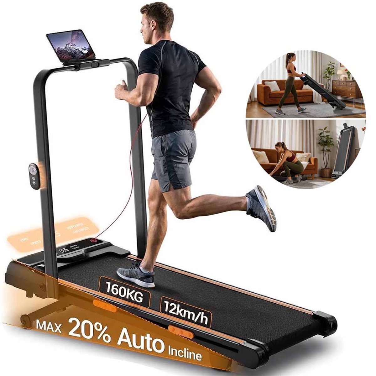 Loopband Inklapbaar – Automatische Helling 20% – 1-12 km/u – Wandelband – Walking Pad – Stille Hometrainer voor Thuis – Afstandsbediening – 160 kg Belastbaar