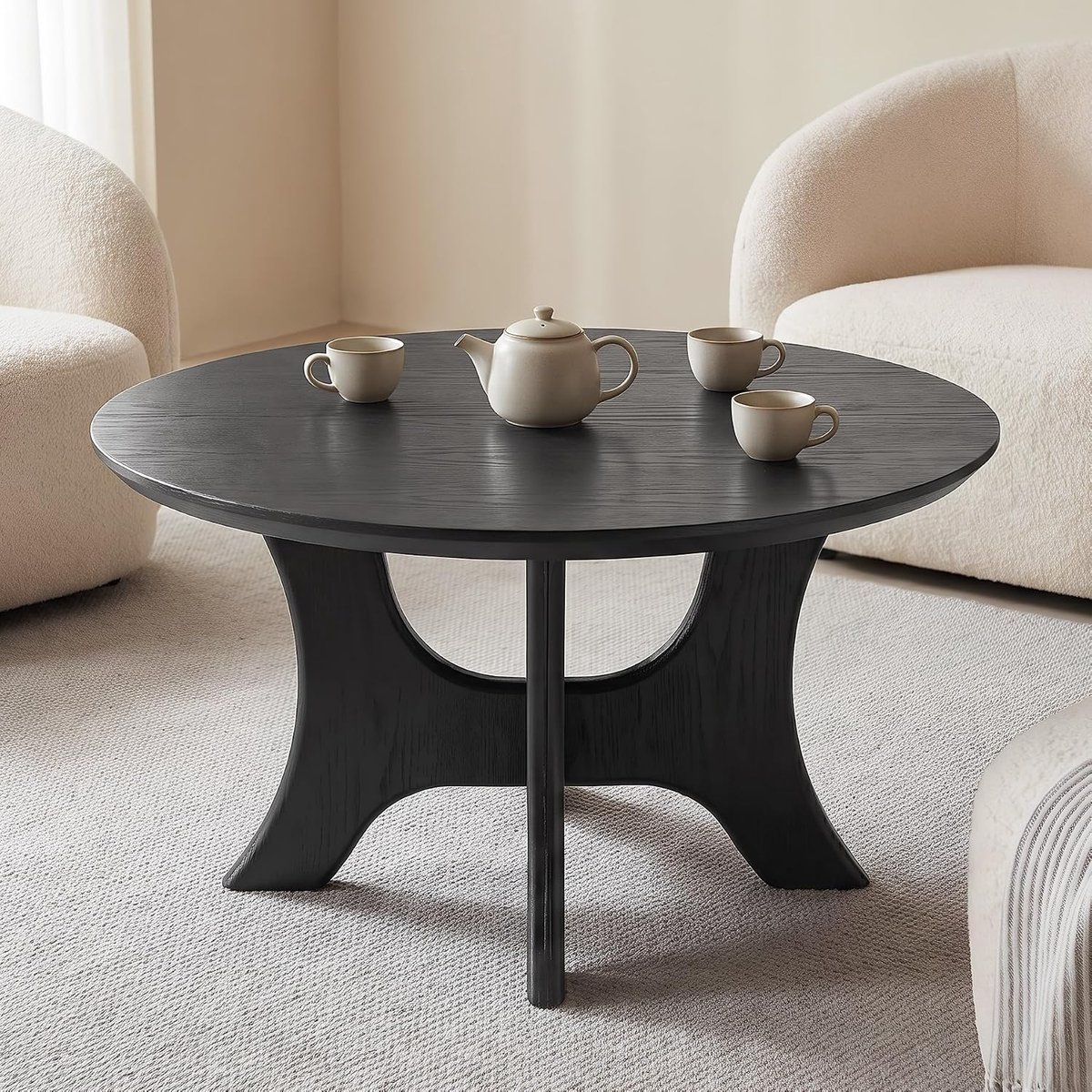 Tribesigns Ronde Salontafel - mid-century modern design Salontafel - zwart - voor Woonkamer, Thuiskantoor - 80 x 80 x 45 cm