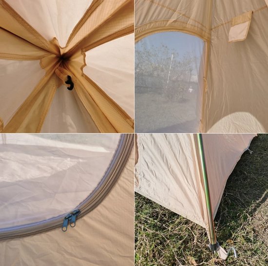 Scheurvast 300D oxford tipi kampeertent, binnen en buiten bruikbaar, khaki, geschikt voor maximaal 3 personen — afbeelding 4