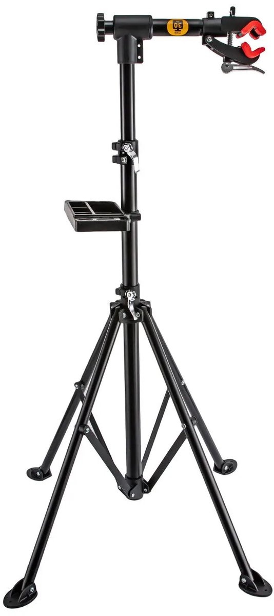 G&G montagestandaard fiets - Reparatiestandaard - Onderhoudsstandaard - Tot 30kg - 108-190cm hoog - Fietsklem - Balansstang - Zwart