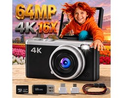 Digisand Digitale Camera – 4K Ultra HD – Incl. 128GB SD Kaart – Compact Fototoestel & Vlogcamera – Voor Volwassenen & Kinderen