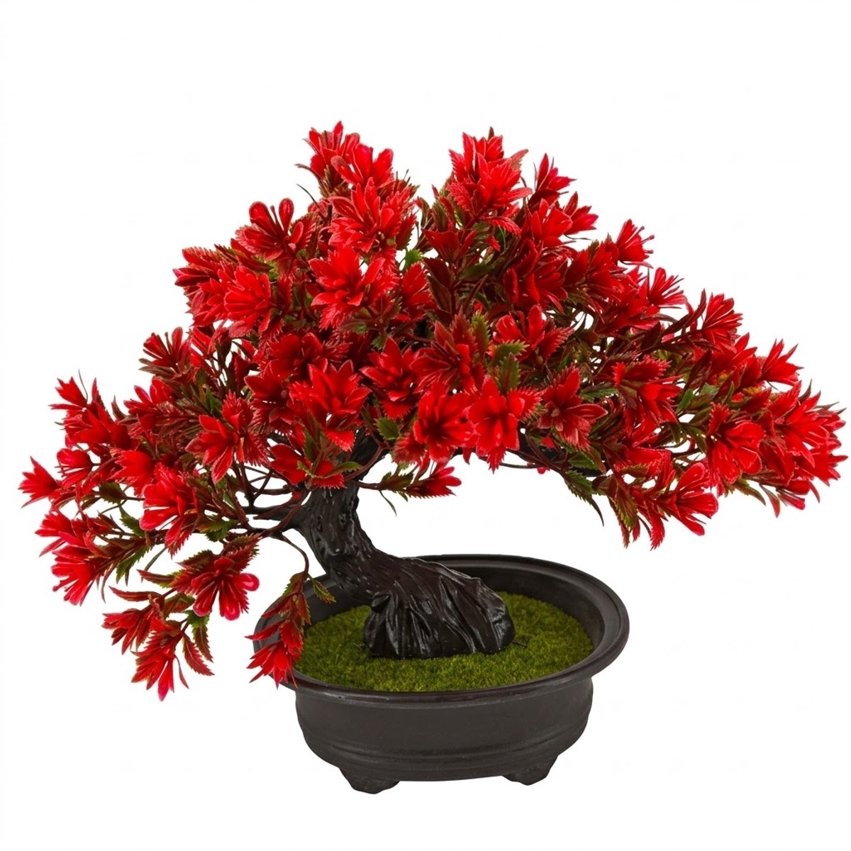 NUVEX Rode kunstplant bonsai in zwarte pot – kunstmatige bonsai boom met rode bloemen en donkere stam – decoratieve nep plant voor woonkamer kantoor tafel kast vensterbank en woondecoratie Rood