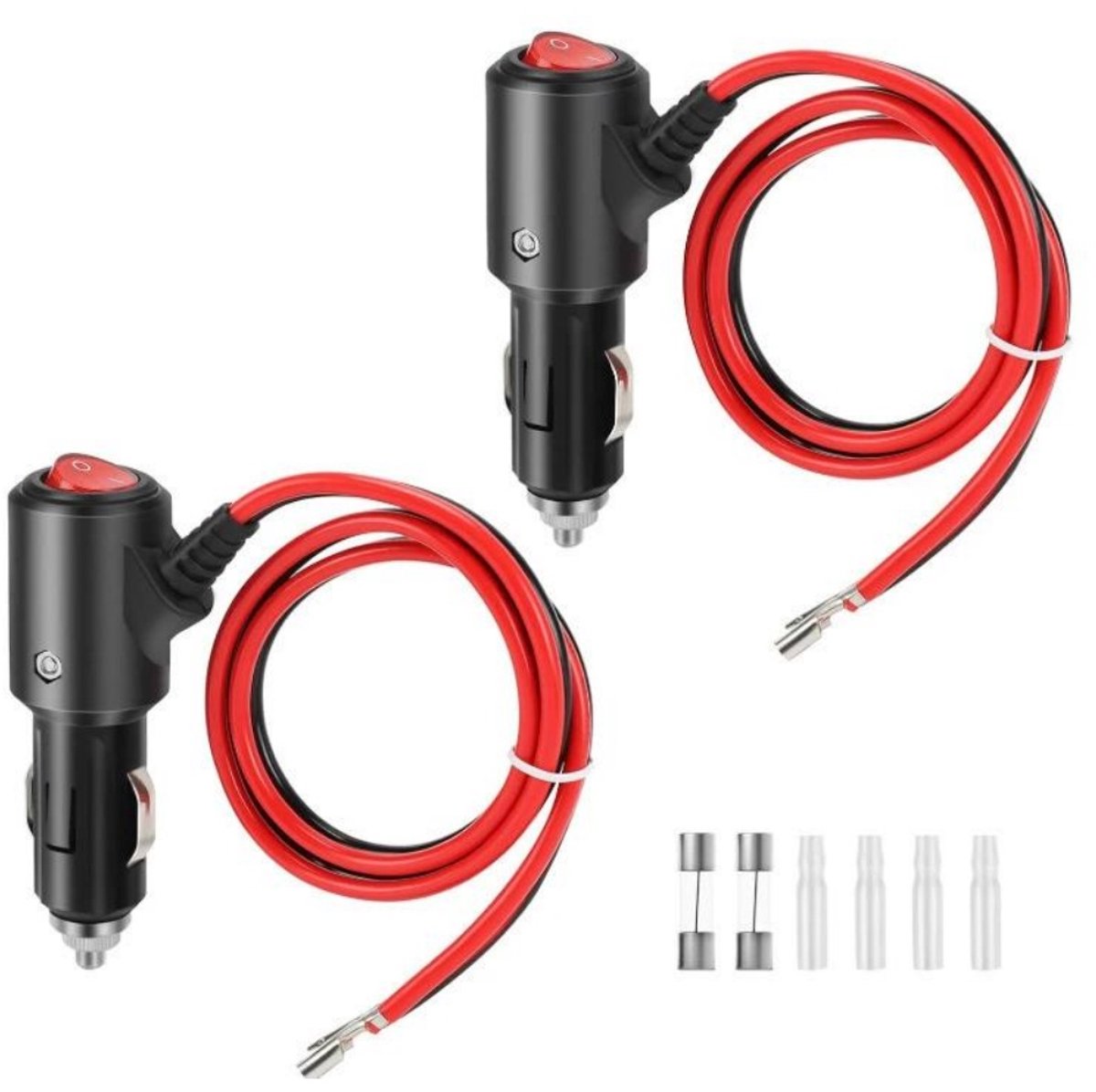 SSTRWGOOD 2 Stuks Sigarettenaansteker - 12V/24V Autostekker met Schakelaar - 2m Verlengkabel - Geschikt voor Auto en Vrachtwagen - Kunststof Behuizing