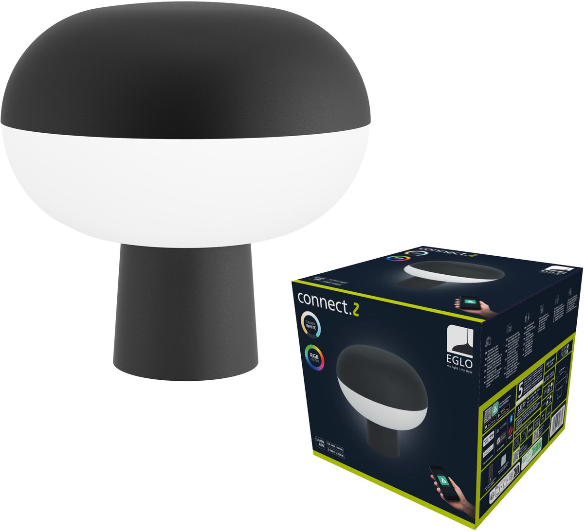 EGLO Marini-Z Tafellamp - 22 cm - Zwart/Wit - Instelbaar RGB & wit licht - Dimbaar - Zigbee