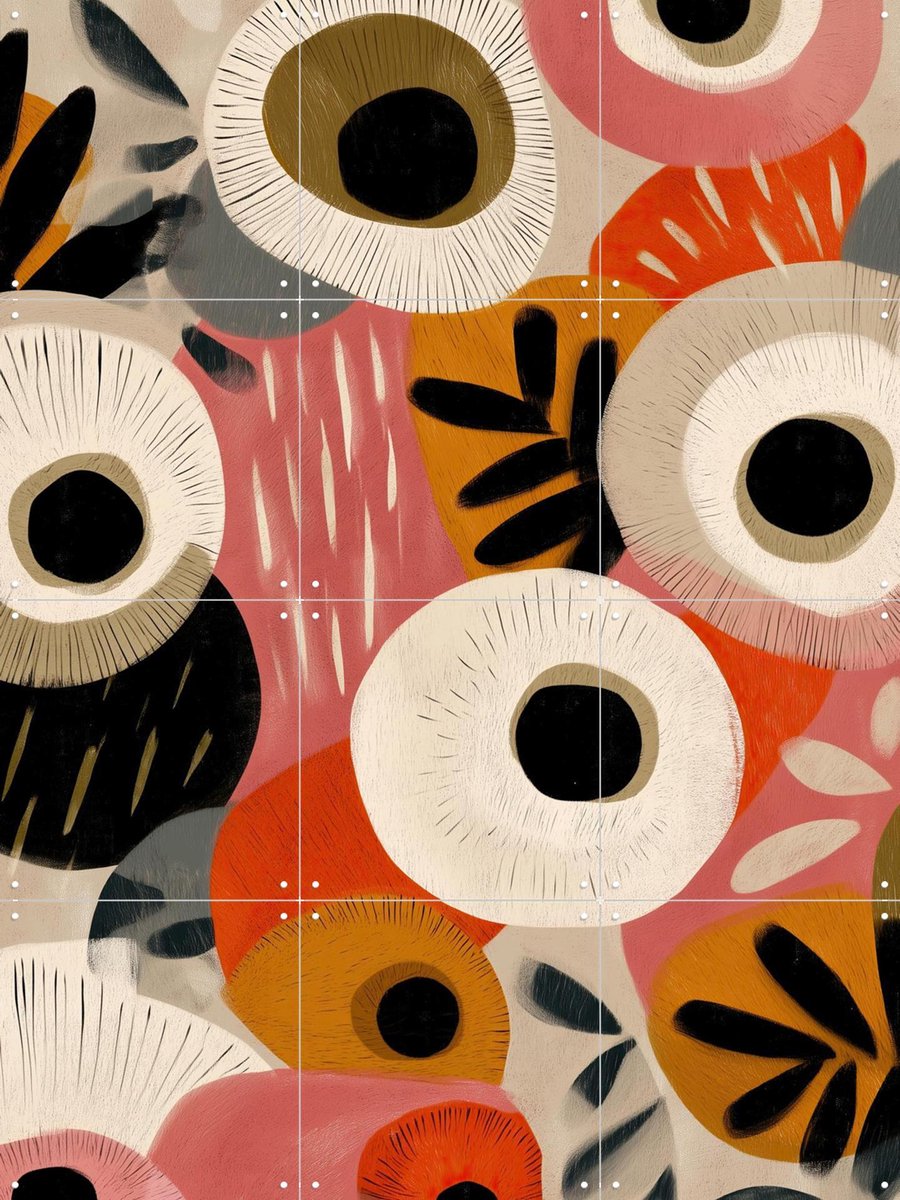 IXXI Vintage Bloom Motif, Branka Kodžoman - 60 x 80 cm - Gratis ophangtool - Grote wanddecoratie en posters - Abstract, Speels, Kleurrijk, Modern