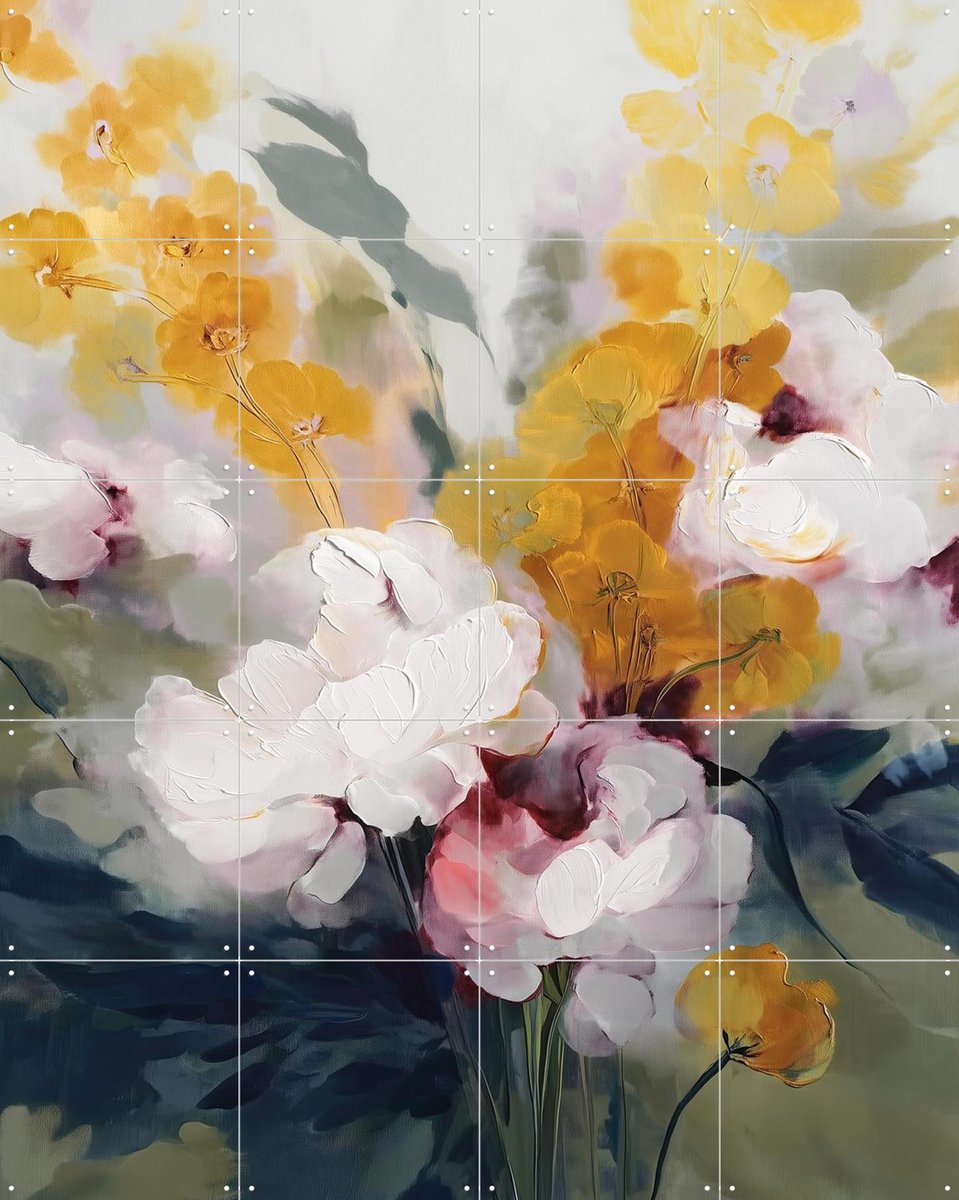 IXXI Cream Peonies And Golden Blossoms, Branka Kodžoman - 80 x 100 cm - Gratis ophangtool - Grote wanddecoratie en posters - Schilderijen