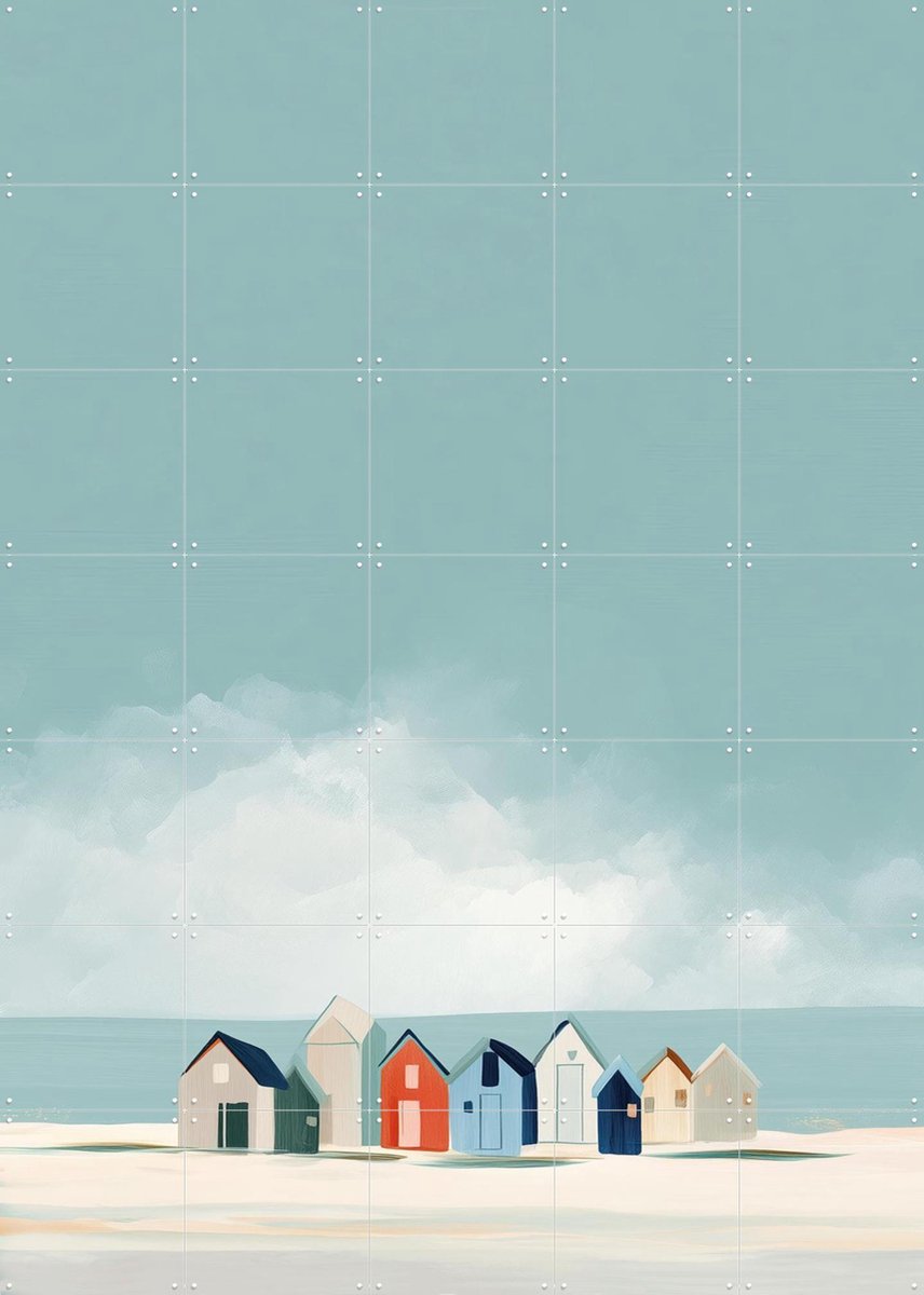 IXXI Beach Houses, Branka Kodžoman - 100 x 140 cm - Gratis ophangtool - Grote wanddecoratie en posters - Illustraties, Slaapkamer, Strandhuis