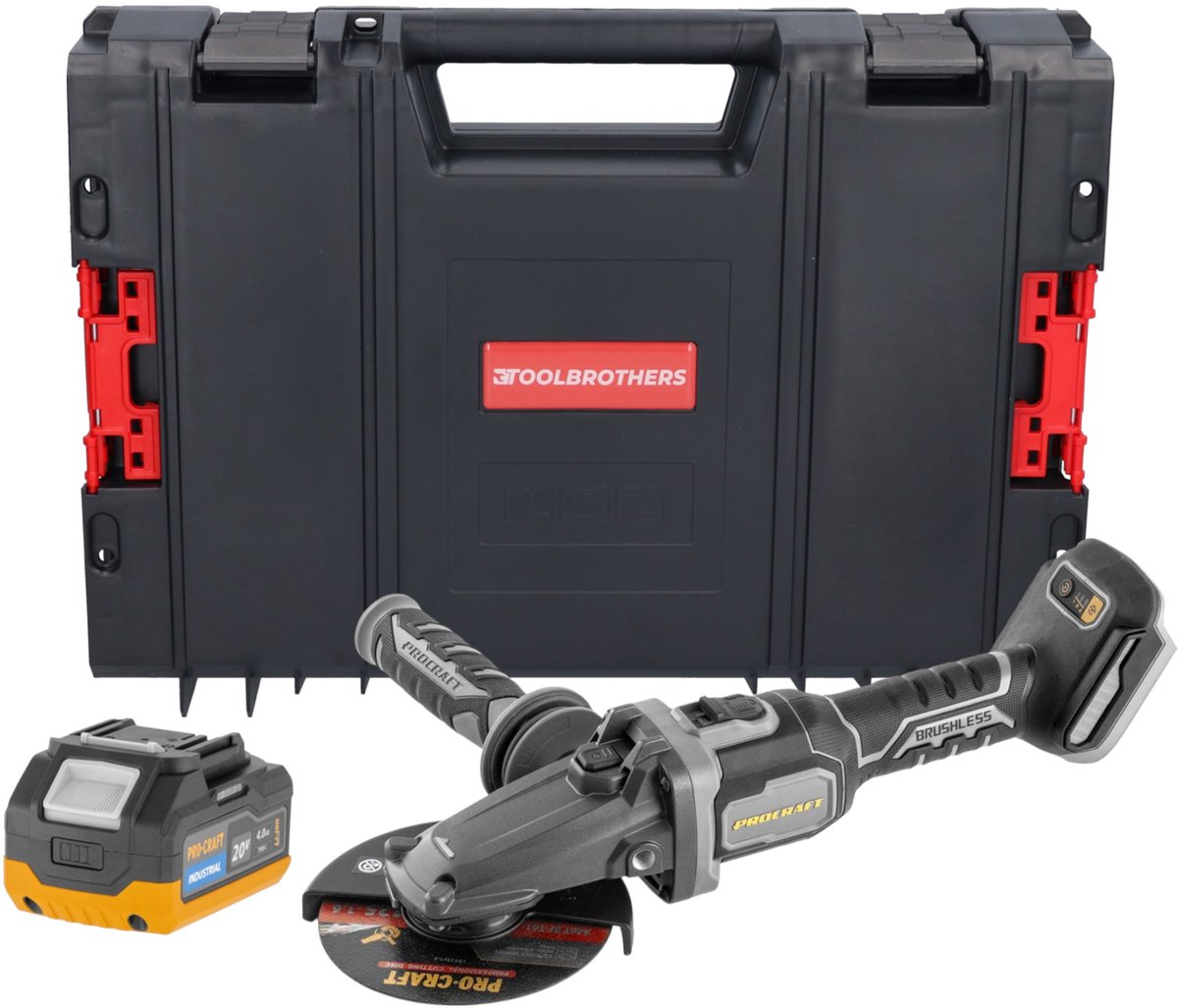 Procraft Industrial AG125Cbb accu-haakse slijper met platte kop 20 V 125 mm borstelloos Solo - zonder accu, zonder oplader