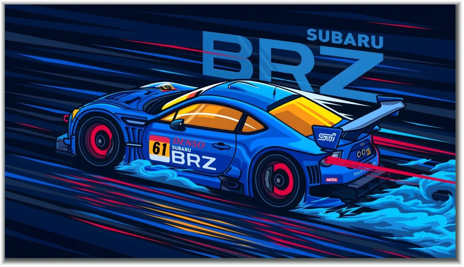 Postertje.nl Poster Subaru BRZ raceauto – Blauw met rode accenten – 100 × 56,25 cm Groen