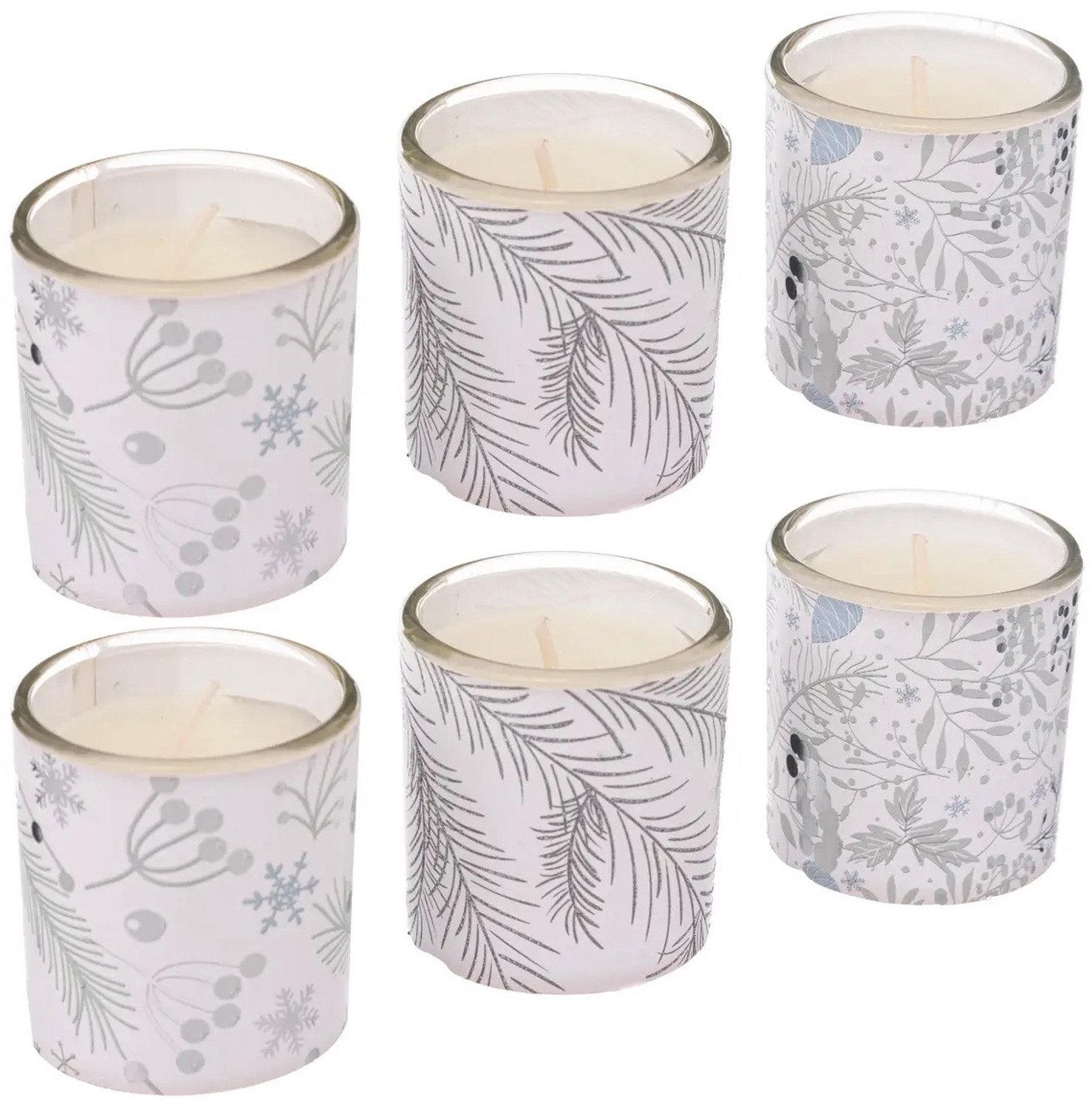 Atmosphera Créateur d'intérieur® Geurkaarsen met feestelijke print, Ø 4,5 cm, 6 stuks. wit