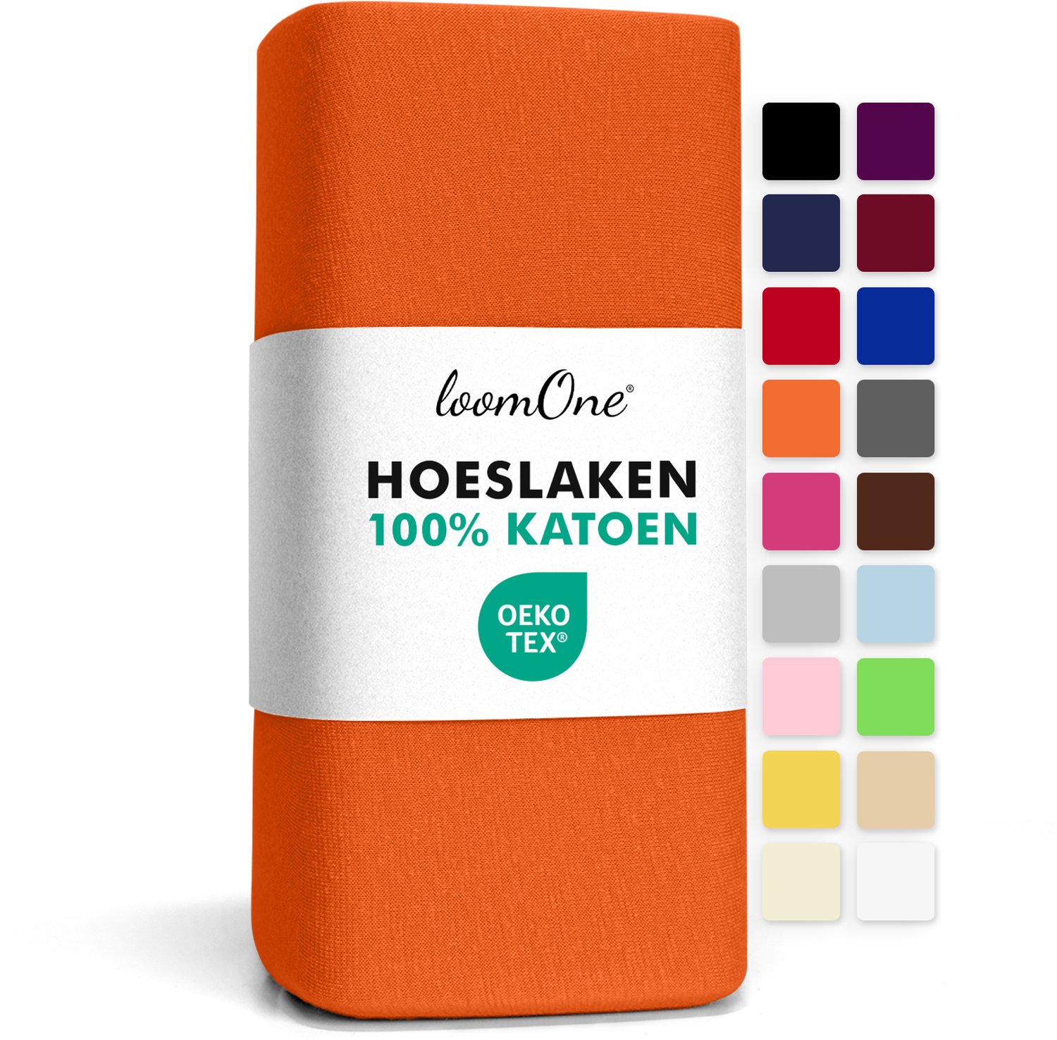Loom One Hoeslaken – 100% Jersey Katoen – tot 40cm matrasdikte– 160 g/m² – voor Boxspring-Waterbed - Oranje, foto 2