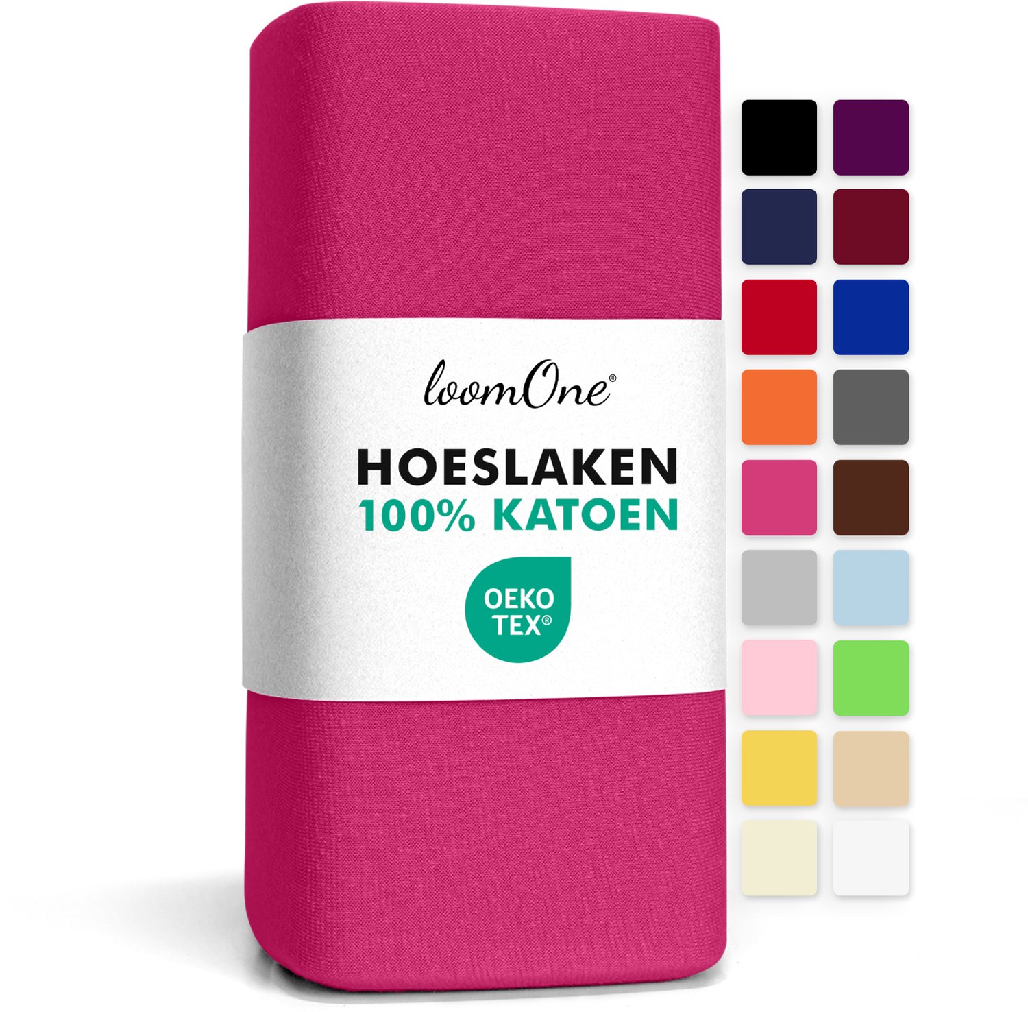 Loom One Hoeslaken – 100% Jersey Katoen – tot 40cm matrasdikte– 160 g/m² – voor Boxspring-Waterbed - Felroze, foto 2