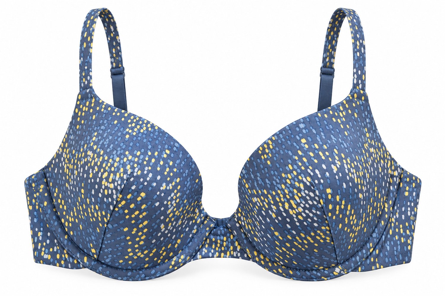 Esprit Dames BH - 70B – Voorgevormde Beugel BH – Blauw met Gele Print – Verstelbare Schouderbandjes Blauw met gele stippen