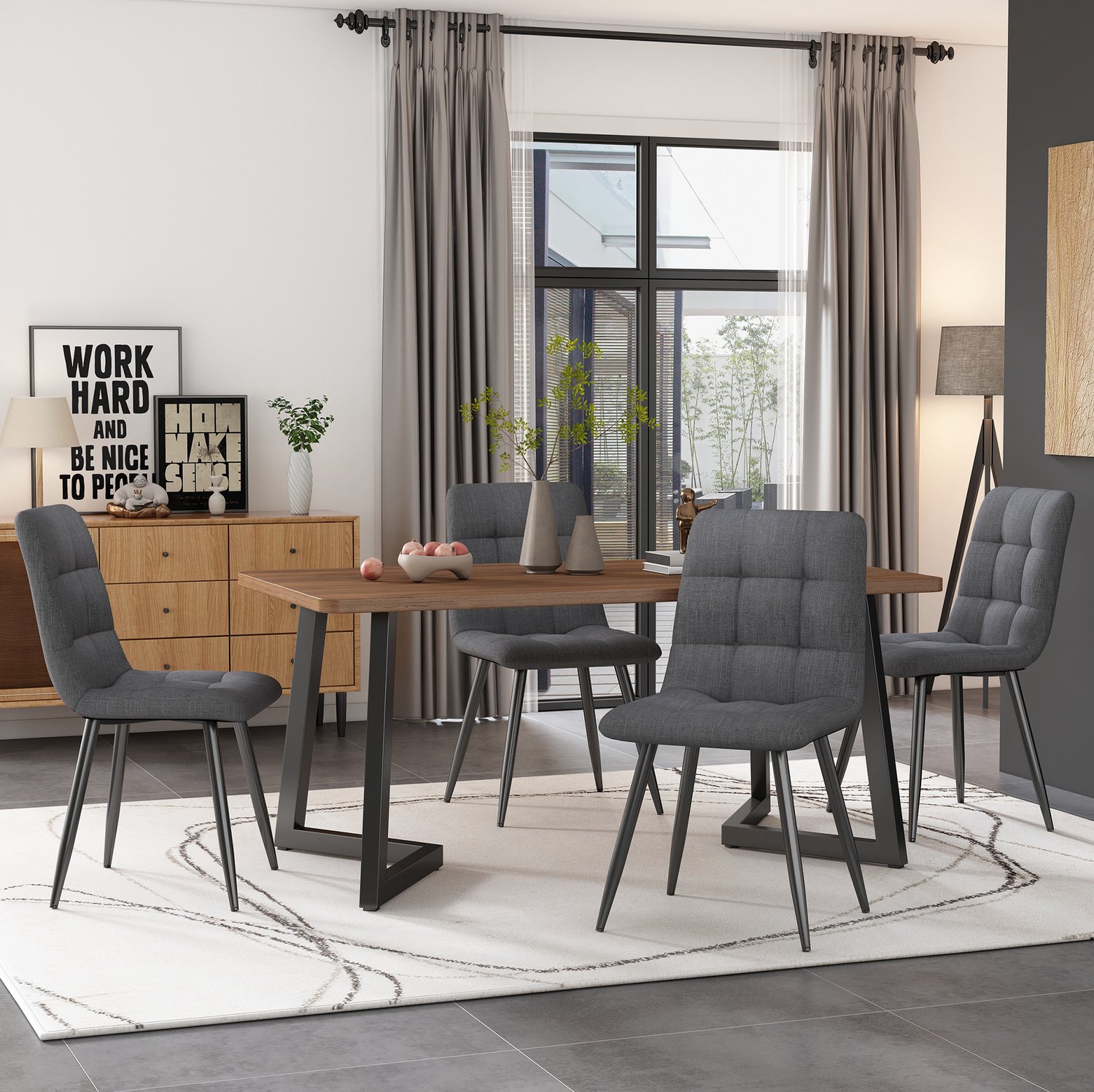 Maisentiel Rechthoekige eettafel 117 x 68 x 75 cm - houtlook en zwart metalen onderstel Walnootkleur