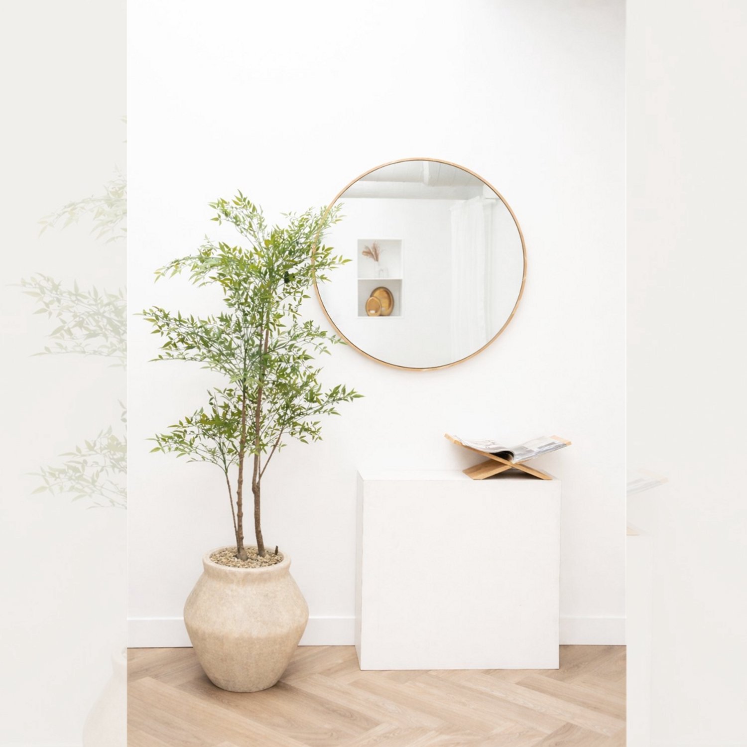 Nordic Style® Ronde spiegel 80x80cm - Naturel Eiken hout - Scandinavische Spiegels - Cirkel - Wandspiegel - Badkamerspiegel - Gangspiegel - Wand - Gang - Badkamer