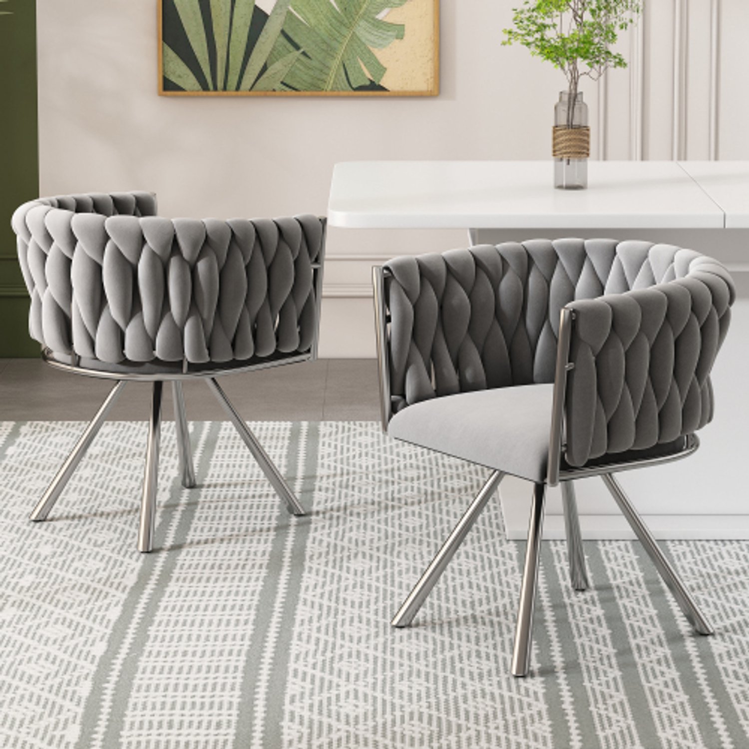 Merax Fluweel eetkamerstoel - set van 2 - eenpersoons luxe woonkamer slaapkamer draaistoel - lounge draaistoel - grijs zilver Grijs en Zilver