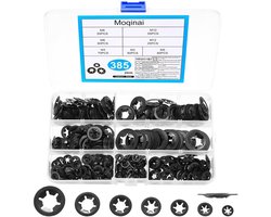 Complete Set van 385 Lockringen, Binnen Tinned Washers, Metaal Sterringen en Zelfvergrendelende Washers voor M3 M4 M5 M6 M8 M10 M12 Assemblage