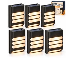 Merkloos Solar wandlamp buiten - Set van 6 stuks - Tuinverlichting op zonne-energie geschikt voor schutting - Zwart