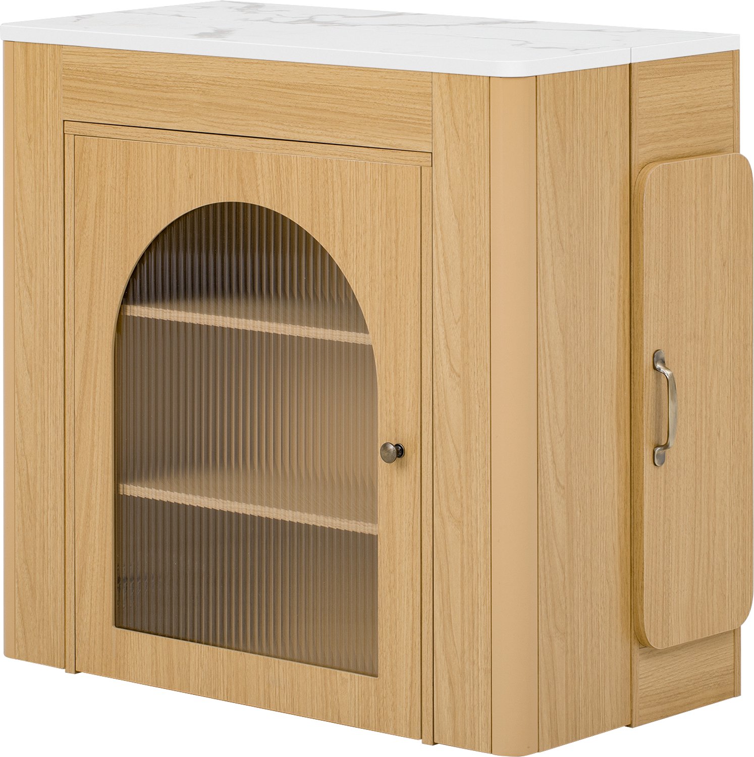 MUVANO Uitschuifbare eettafel - Keukeneiland op wielen - Afneembaar blad in witte marmerlook - 83 x 39,6–149,6 x 77 cm - Keuken en eetkamer naturel