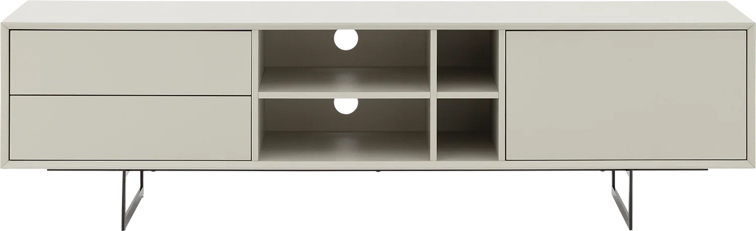 Goossens Tv Meubel Vienna - 1 Deur 2 Laden 4 Open Vakken 42 Cm Diep - Mdf - Beige zijdeglans greige