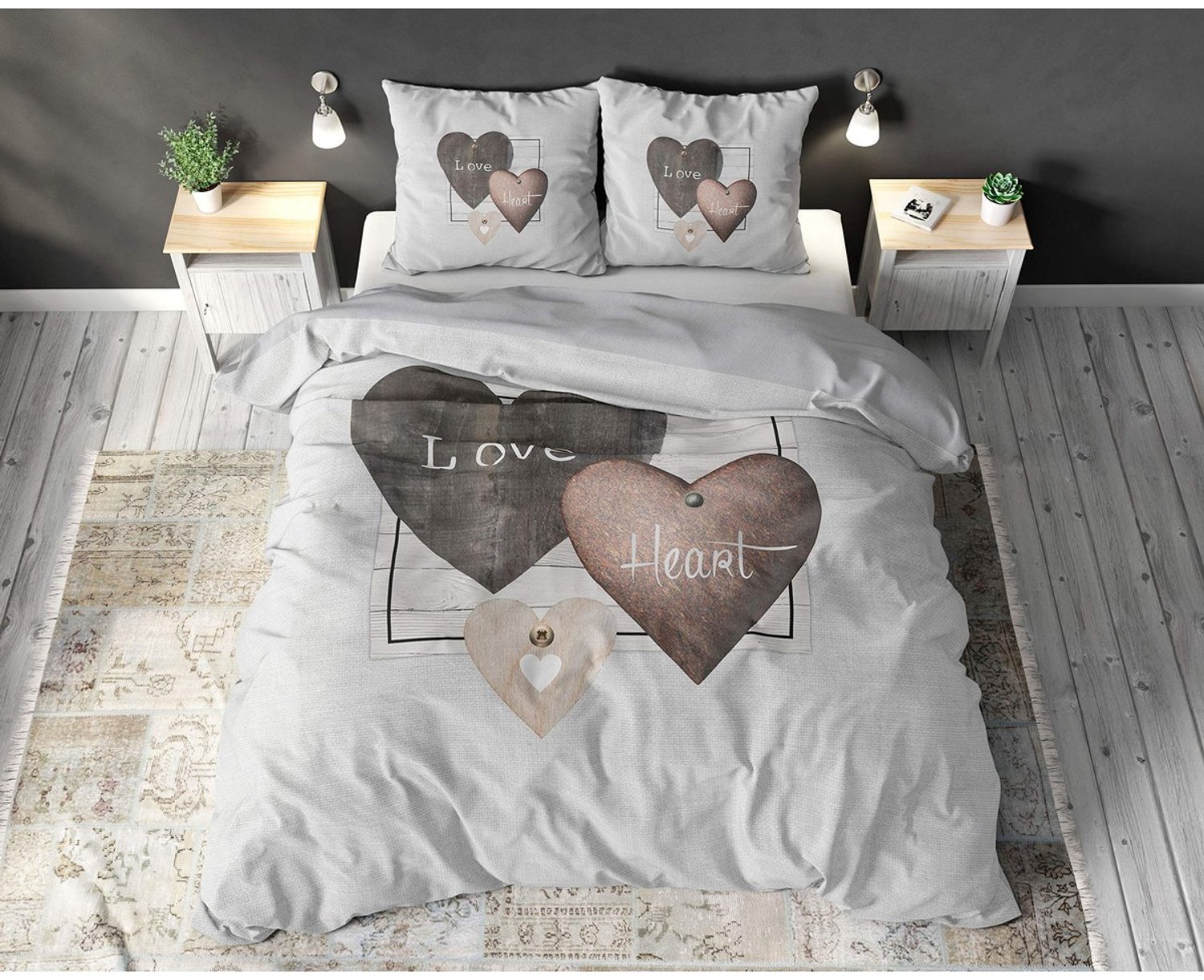 Duraxl Dekbedovertrek - 100% katoen - 240 x 220 cm - Hartjespatroon Wit