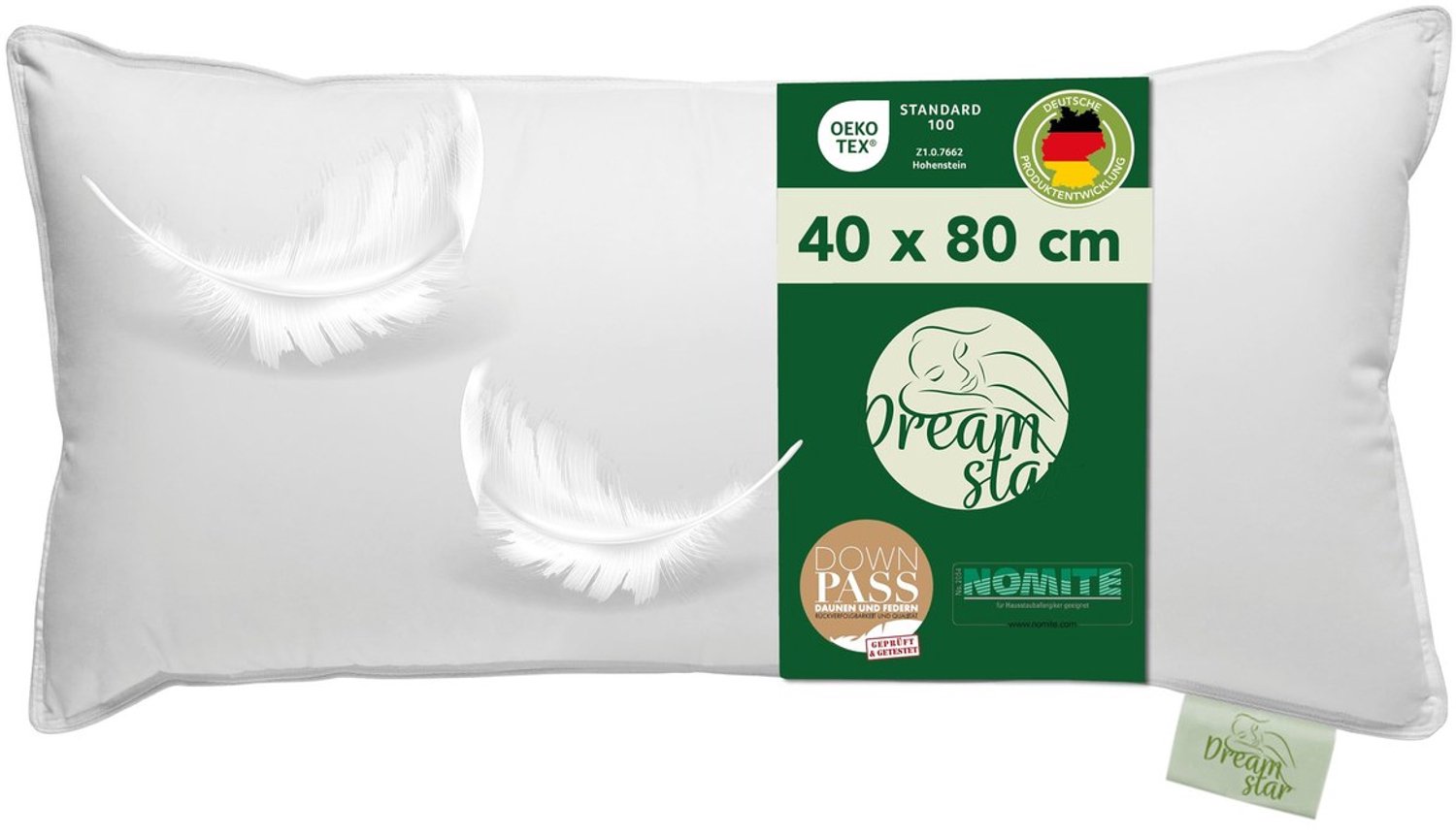 Duraxl Hoofdkussen - 3-kamer - 40 x 80 cm - Dons en veren - Wit