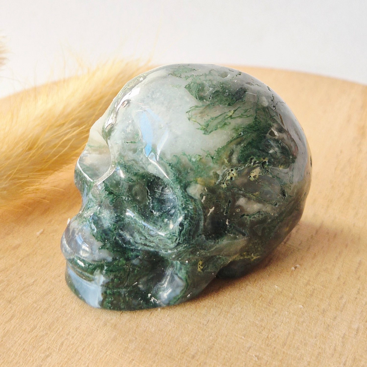 Moonlight Gemstones Mosagaat Skull Carving #6 | 5–6 cm Geslepen Edelsteen Meerkleurig