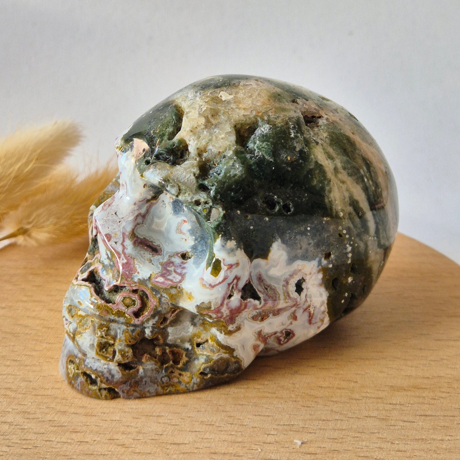Moonlight Gemstones XL Ocean Jasper Skull 359g – 8-9 cm Edelsteen Schedel Meerkleurig