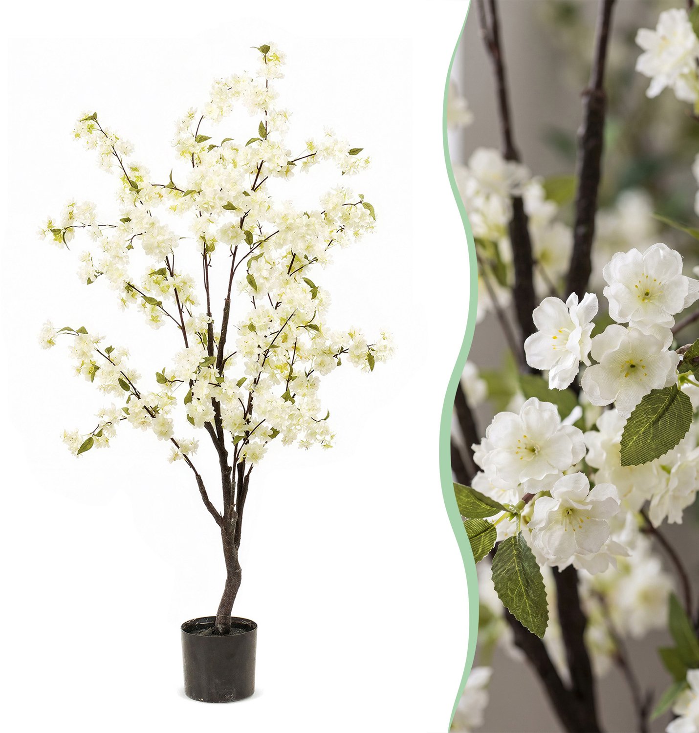 Green Boutiq Kunstplant - Prunus - Kersenbloesem - Wit - 135cm