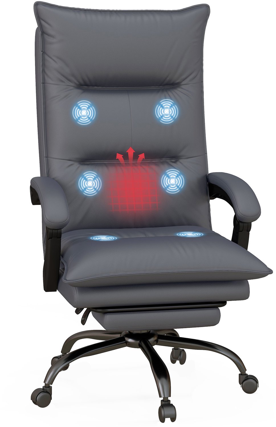 Lunpog Bureaustoel met Massage, Verwarming & Voetsteun - Microvezel - Donkergrijs - 66x74x114-121.5cm