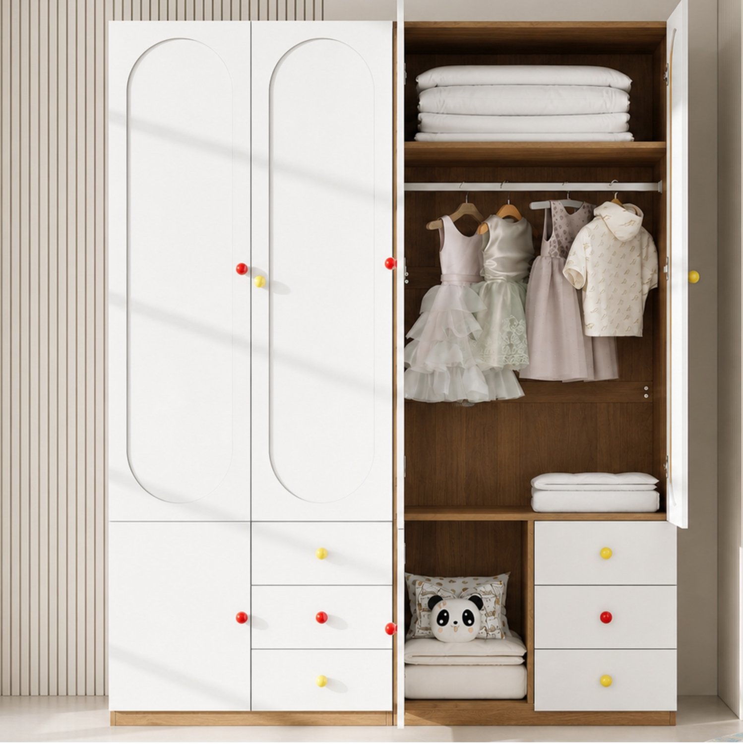 HAUSS SPOLE Kledingkasten Set Van 2 - Met 2 Deuren En 3 Lades Per Kast - Voor Kinderkamer - MDF En Wit Gelakt - 160x50x200 Cm