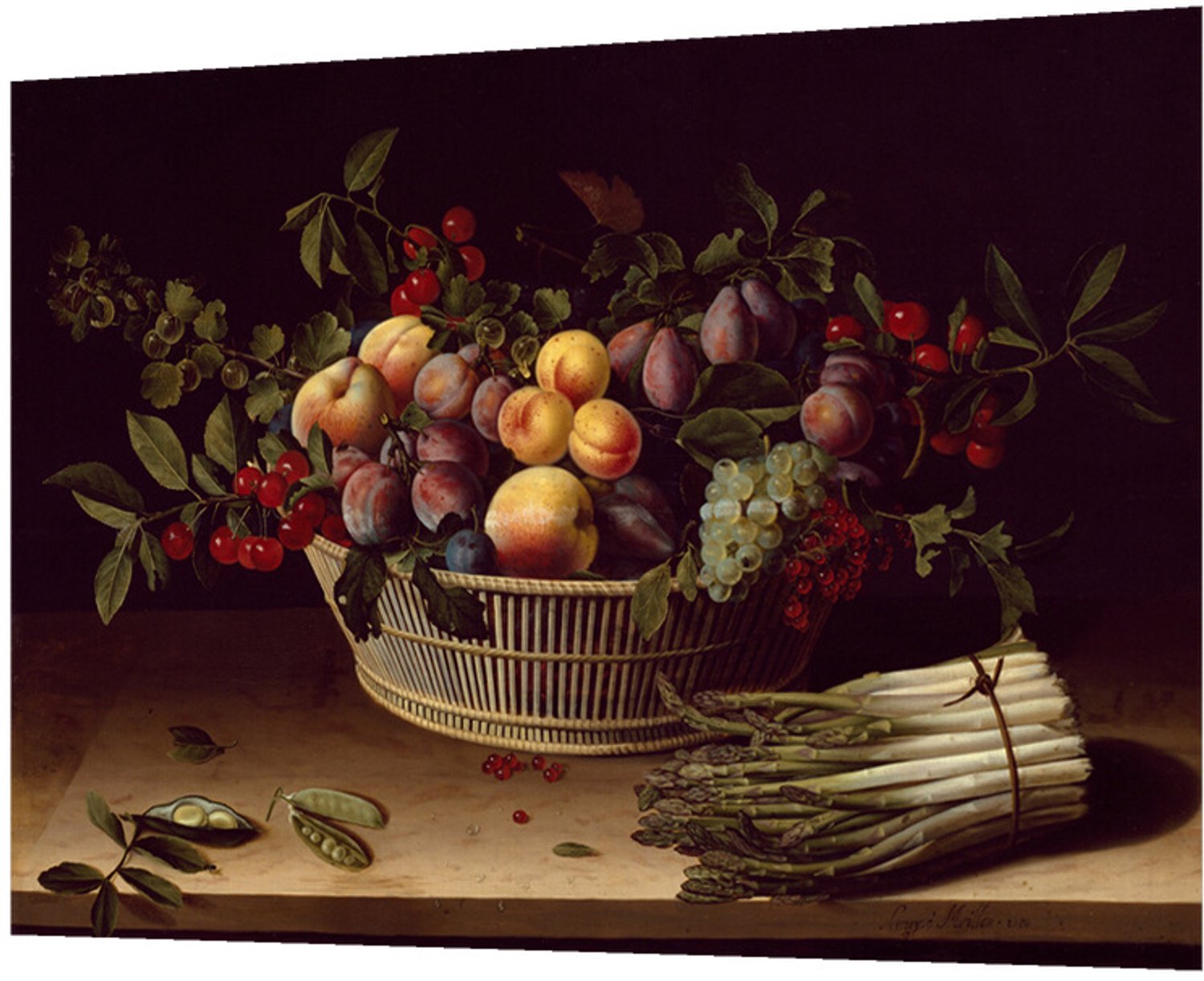 Printen.eu Poster - Still Life with a Basket of Fruit and a Bunch of Asparagus - 59.4 x 42 cm Multicolor