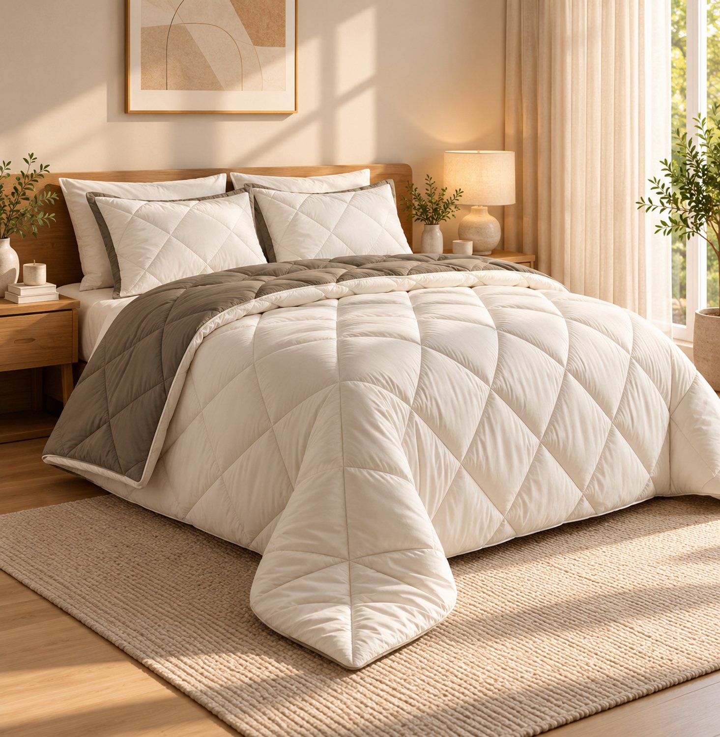 Dormidor Wasbaar Ruit Dekbed 200x200 cm – Inclusief 2 Kussenslopen – Crème/Kaki Creme/Kaki