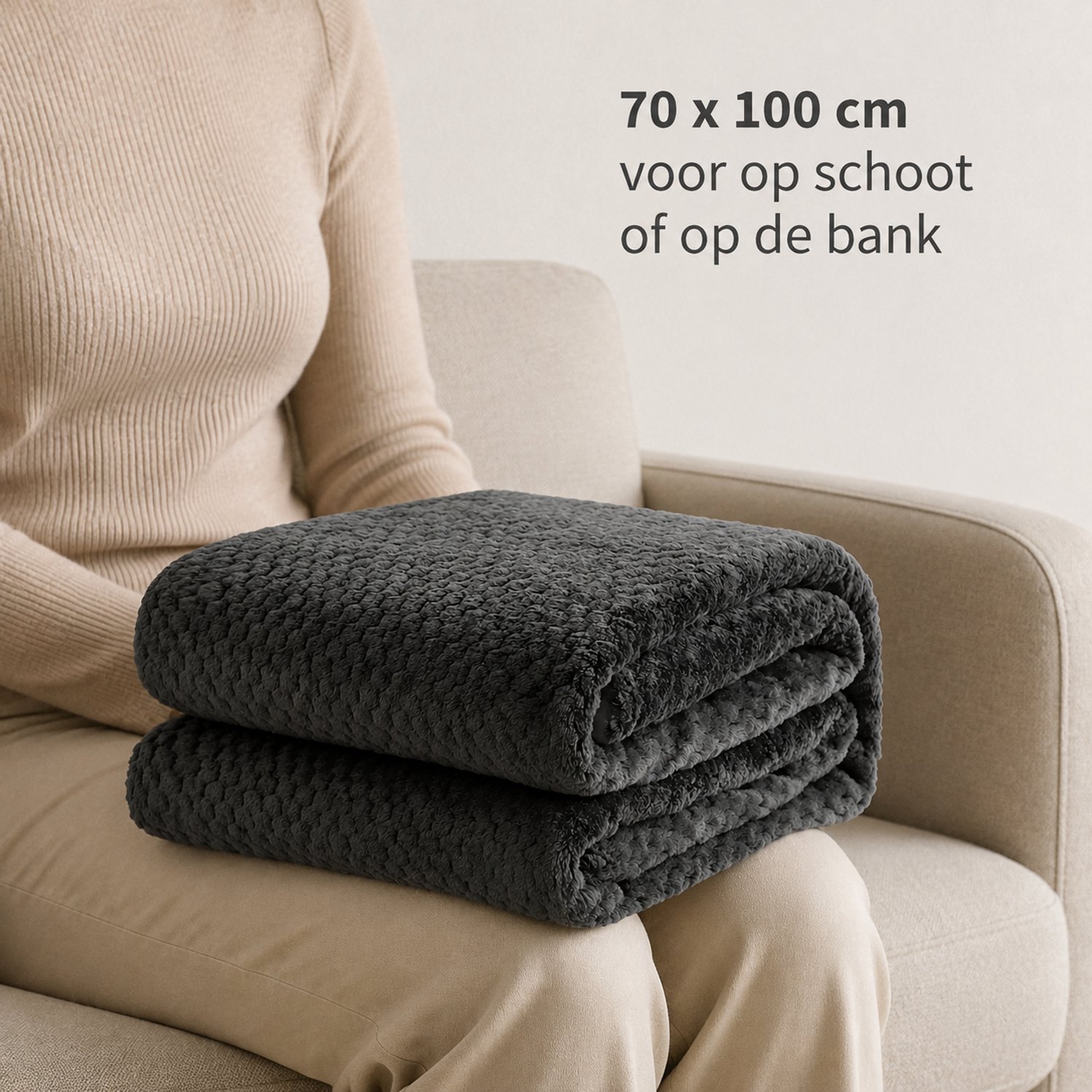 SWGOTA Donkergrijze flanellen deken 70 x 100 cm met wafelstructuur, polyester Donkergrijs