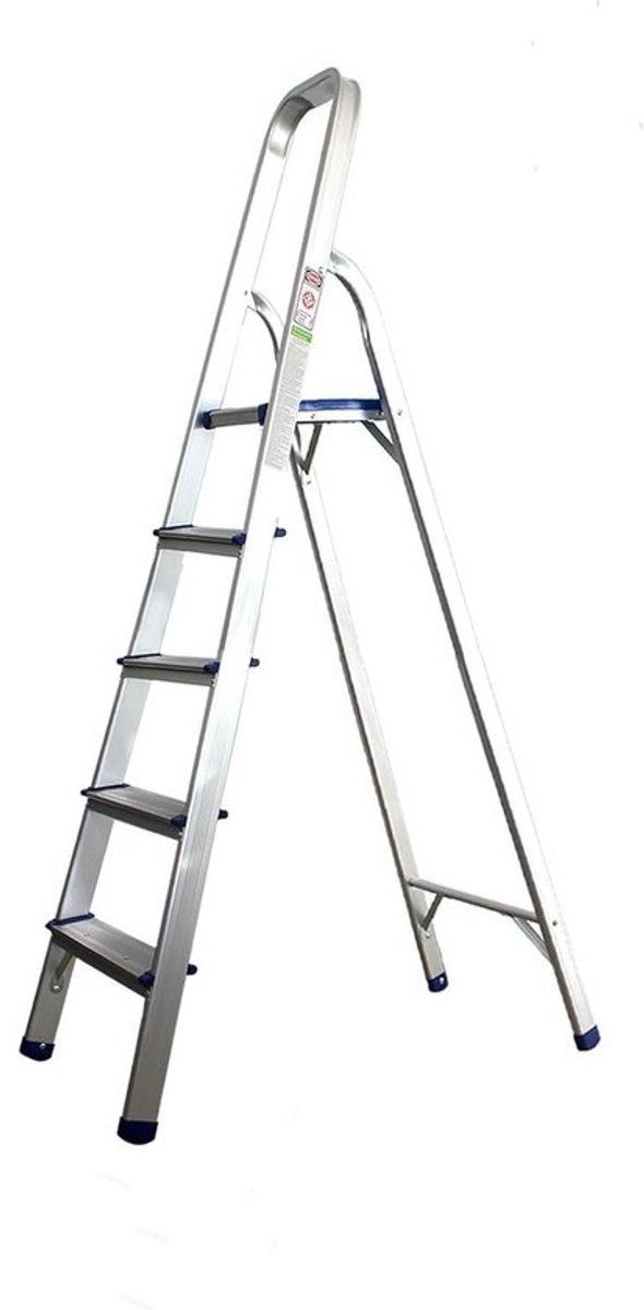 Aluminium huishoudtrap - Vouwladder met werkplatform - Veilig klussen - Lichtgewicht en corrosiebestendig - 5 treden - Zilver