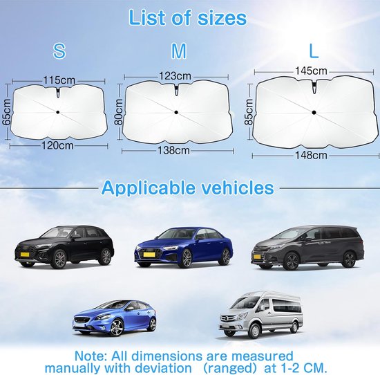 Thijox - Zonnescherm voor auto, UV-bescherming Parasol voorruit, Geschikt voor SUV's, MPV's, Vrachtwagens, L (148 x 85 cm) - Ideaal voor Zomer, Campin van Thijox — afbeelding 4