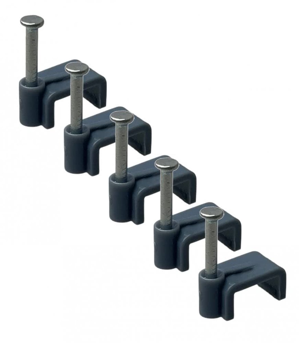 On1shelf Flat Cable Clips with Fixing Nail Bag with 50 Pieces (Grey, 14mm) - ShopVlot