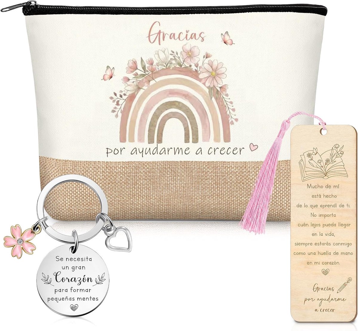 3 Cadeau Voor de Leraar Bedankt Make-Uptasje Toilettasje Sleutelhangers Met Bladwijzer Bladwijzer(Jute) - ShopVlot