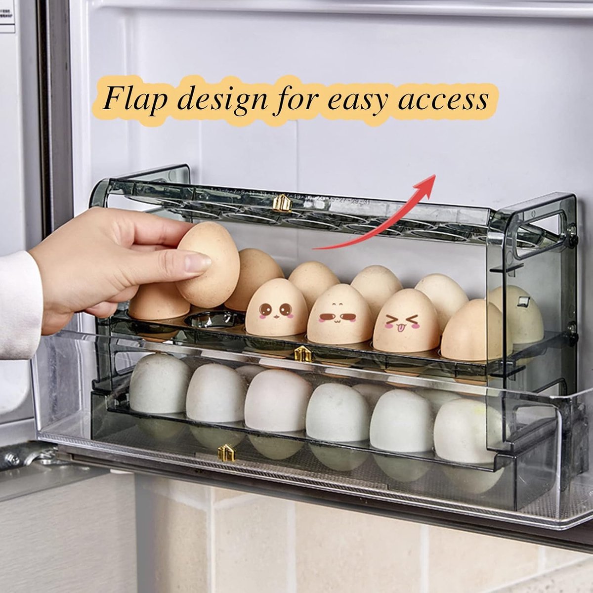 3 Tier Egg Holder Rack Egg Storage Rack Egg Organizer for Refrigerator for Kitchen for Countertop, Keep 36 Eggs (Green) - ShopVlot