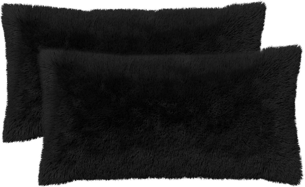 vidaXL Dekenkussen - 2 - st - HEERLEN - Zwart - 40 - x - 70 - cm - PV - Fleece