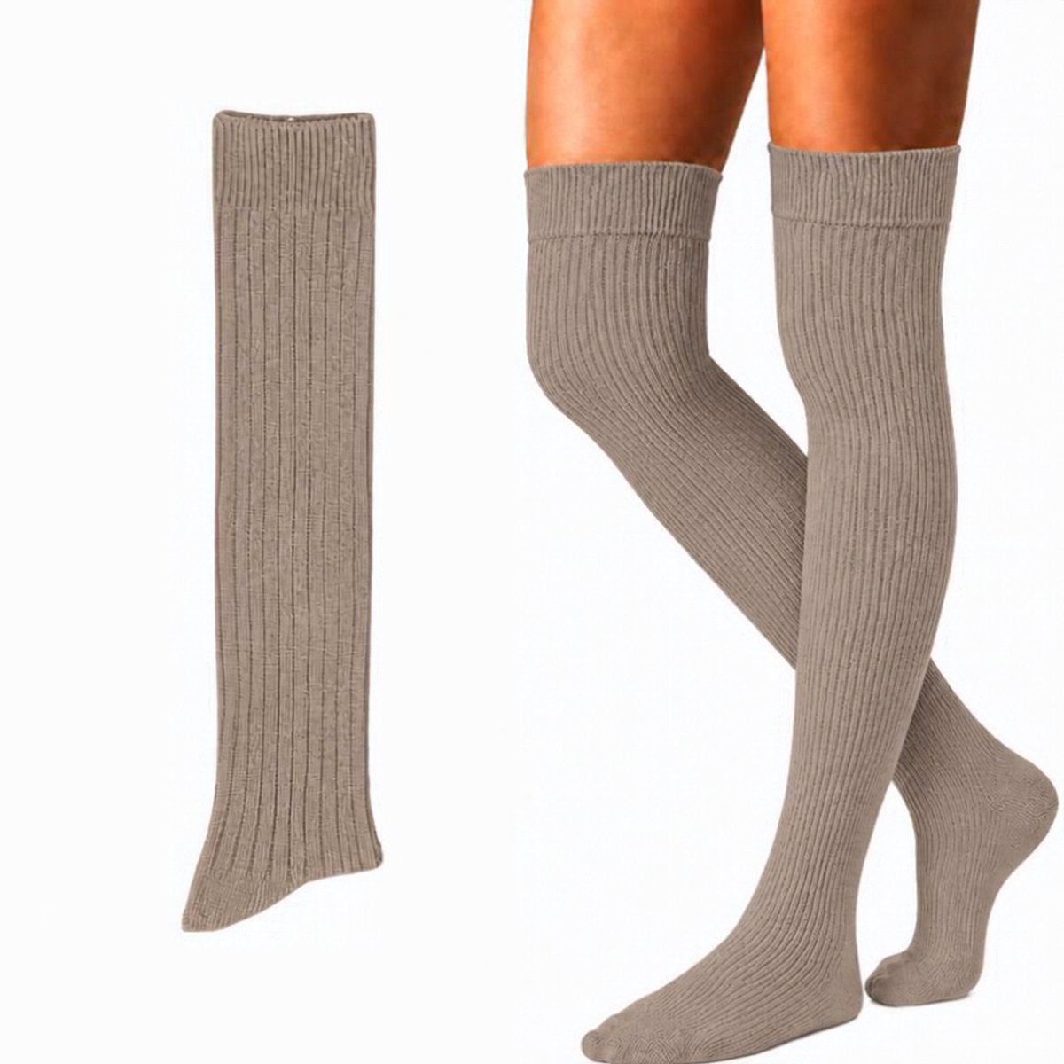 green-goose Cashmere Kniekousen - Hoge Kwaliteit Warme Thermossokken - Licht Bruin - Elegante Kasjmier Sokken Dames - Maat 35-38