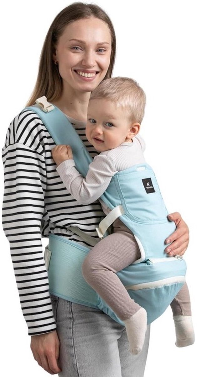 Draagzak 9 in 1 100% katoen verstelbare heupzitting - babycarrier voor baby's en kinderen 4-36 maanden 36-15 kg - blauw