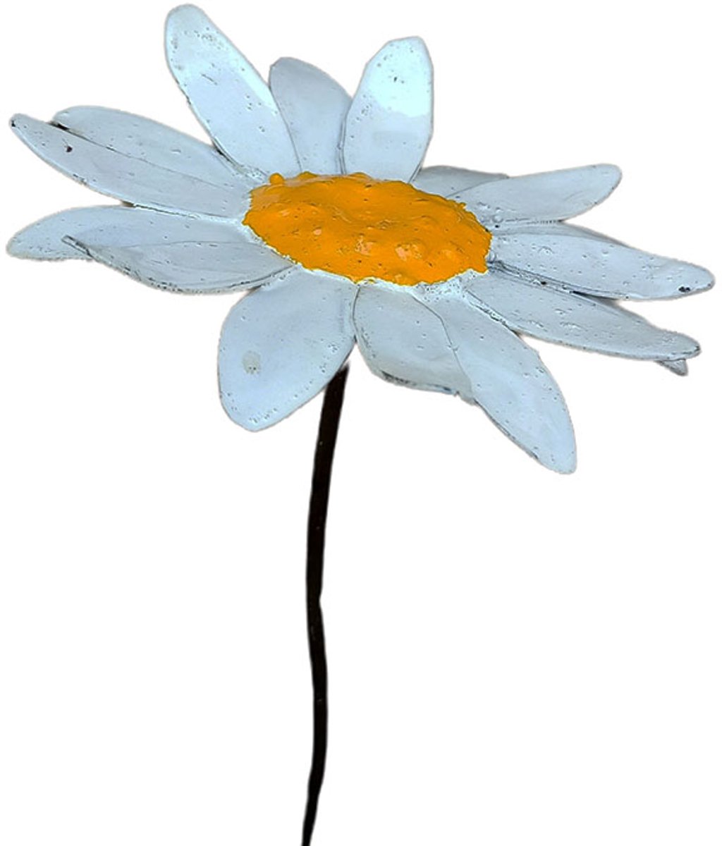 Floz Design tuinsteker witte bloem - madelief - geschikt als grafdecoratie - 50 cm - fairtrade