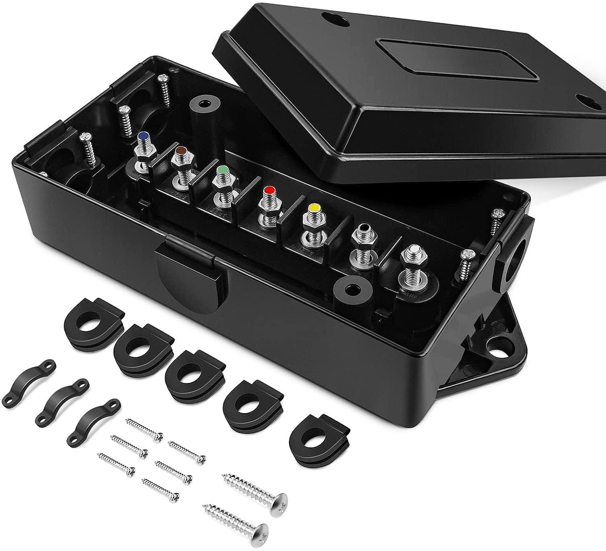 Fyearfly 7-Way Junction Box, Outdoor Trailer Electrical Boxes 7 Way Terminal Boats Trailer Wire Connector ABS - ShopVlot