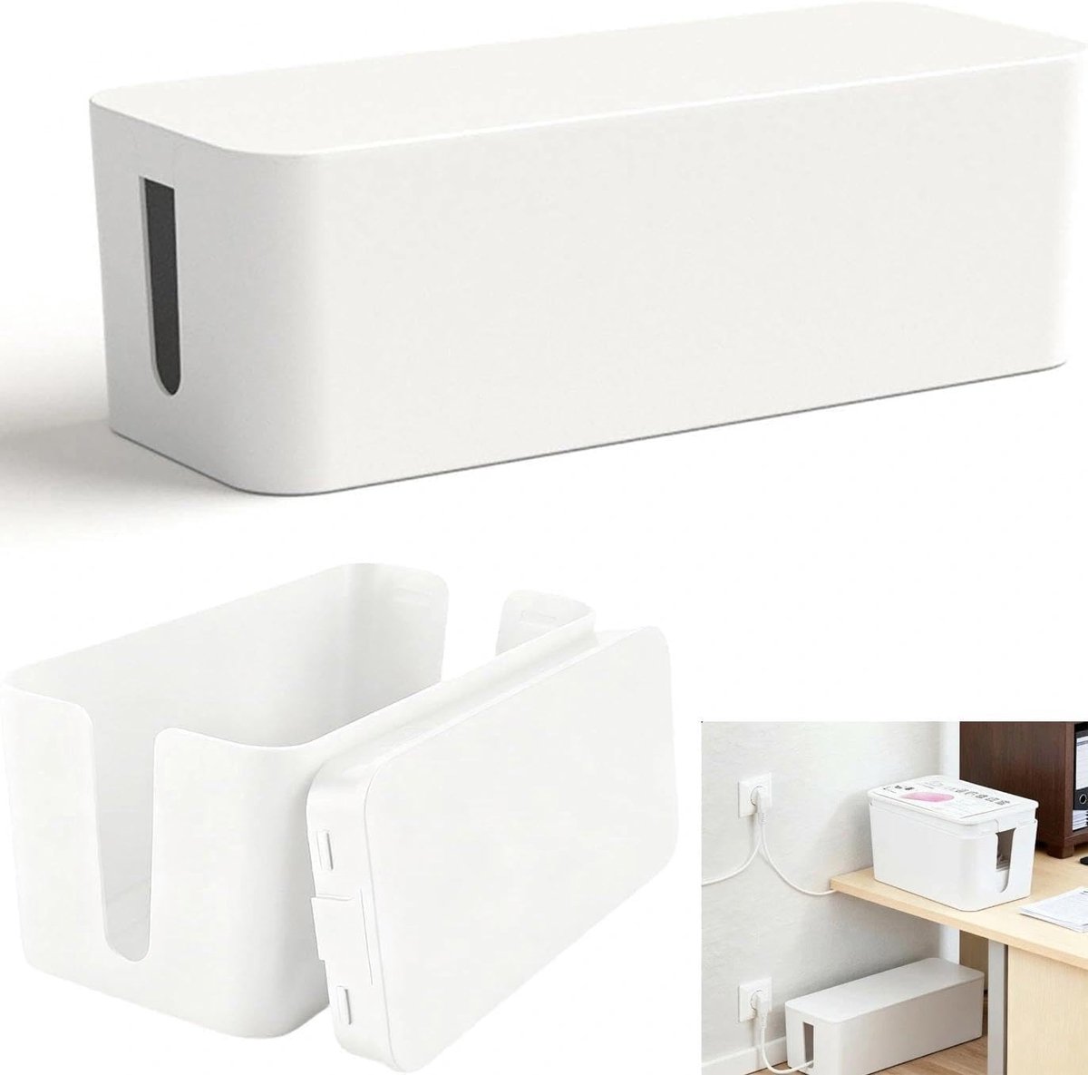 2 stuks kabelbox, kabelverzamelaar met zijdelingse ingangen, kabelmanagementbox, kabelorganizer, voor het verbergen - ShopVlot