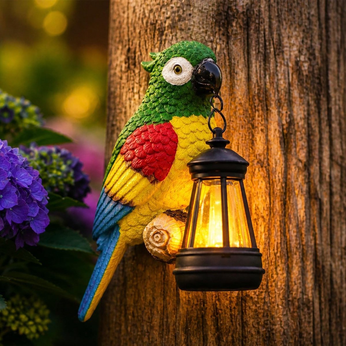 Yeomoo Papegaai tuinfiguur met led-lantaarn op zonne-energie, weerbestendige papegaaiendecoratie van hars, vogels - ShopVlot