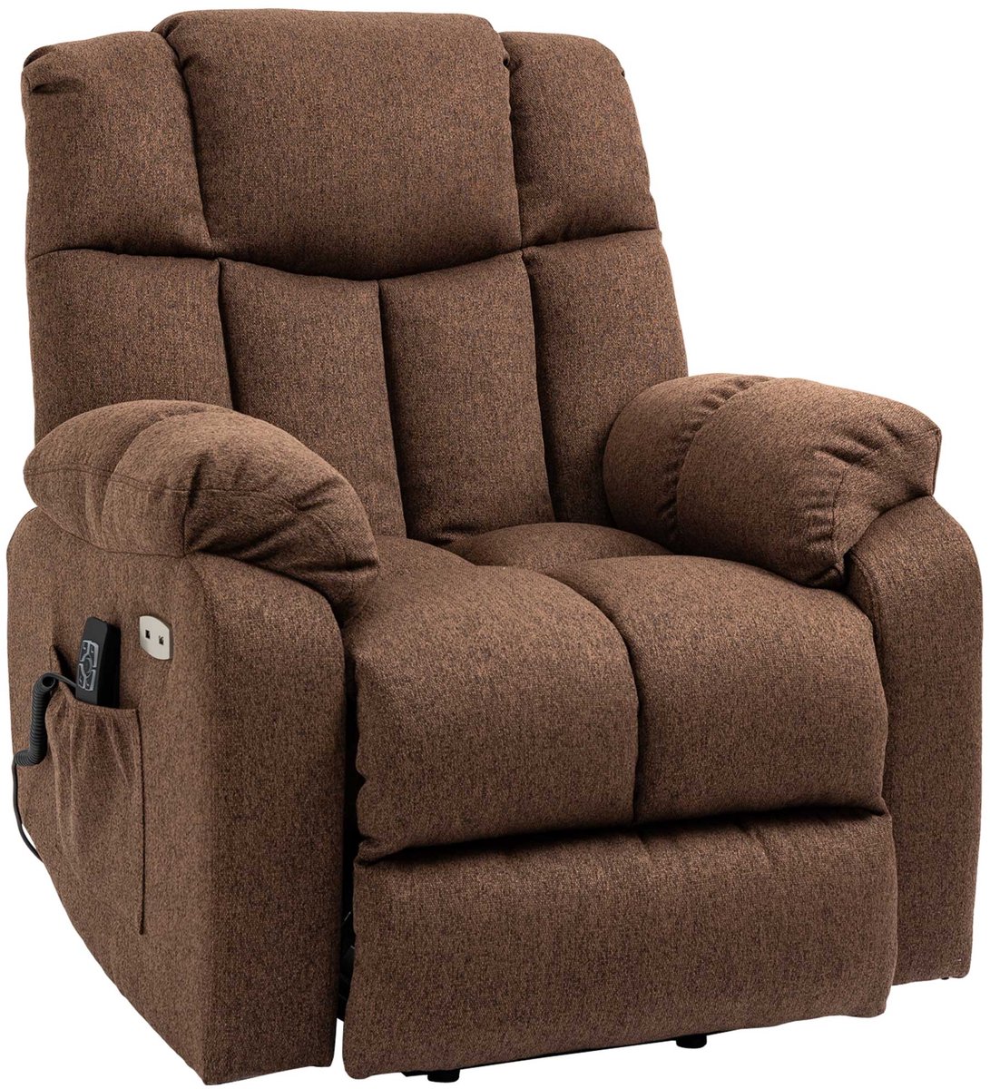 Homona Sta-opfauteuil met ligfunctie en afstandsbediening - Elektrisch verstelbaar - Met USB-lader - 92 x 95 x 107 cm - Bruin